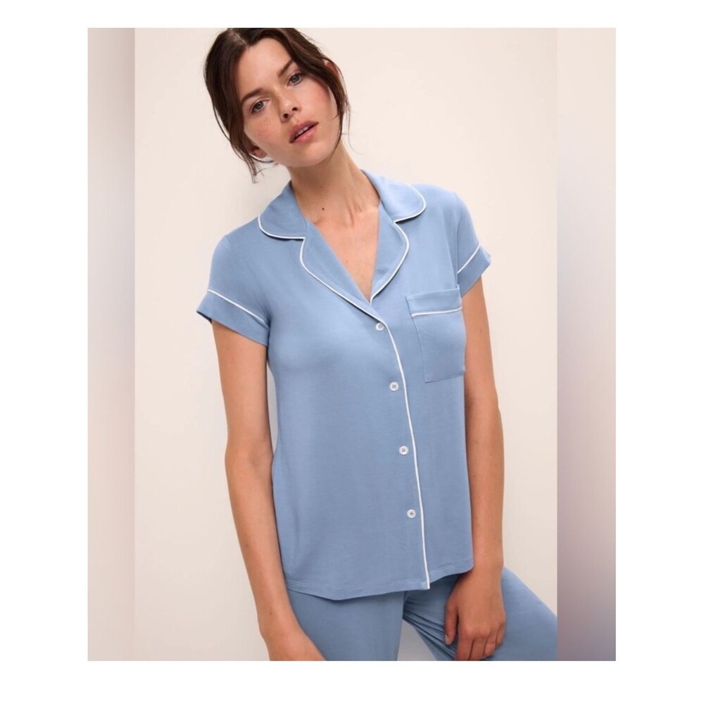 Eberjey Gisele Tencel Modal Pajamas Shirt top short sleeve wedgewood relaxed Sm